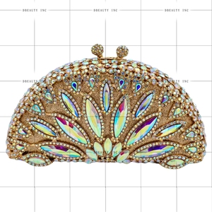 Women Opulent Floral Half Moon Rhinestones <b>Clutch</b> Purse Bling Crystal Evening <b>Bag</b> with Detachable Chain <b>Wedding</b> Guest Handbag - Product Image 4