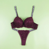 TJS166Custom Ensemble de lingerie sexy avec lettres anglaises et strass, comprenant un string et un soutien-gorge, pour femmes matures et jeunes filles