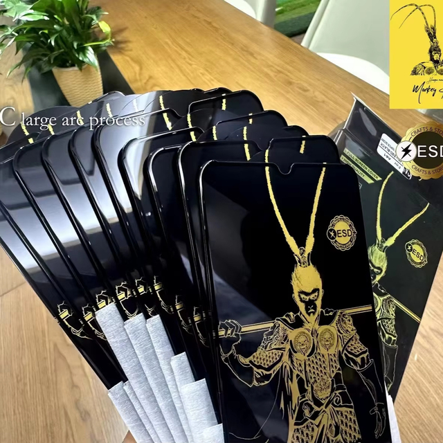 Black Gold Monkey King Anti-static and Anti-dust Tempered Glass Screen Protector for Samsung S24 S25 S25plus S25ultra