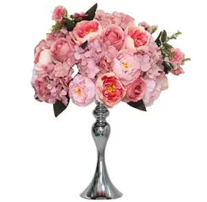 Peonías de rosa de seda blanca personalizadas, centro de mesa de flores artificiales, decoración de arreglo para fiesta, Mesa de fondo de boda, 35cm