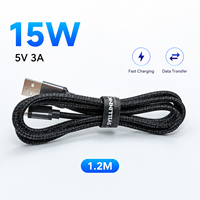 Kabel Pengisi Daya Cepat USB C ke USB 2.0 1.2m 5V 3A 15W dengan Kain Nilon Ujung Logam Lapisan Emas Mawar untuk IPhone/Komputer & Power Bank