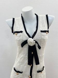 <span class=keywords><strong>Vestido</strong></span> de oficina Seven Color 2026, novedades, color <span class=keywords><strong>blanco</strong></span> marfil francés, con encaje en contraste y broche de lazo desmontable - Product Image 4