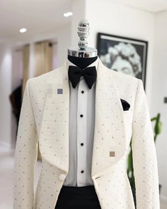 Dernier <span class=keywords><strong>Costume</strong></span> de Mariage <span class=keywords><strong>sur</strong></span> <span class=keywords><strong>Mesure</strong></span> pour Homme, Revers Châle Ivoire, Veste Blazer et Pantalon Cintré, 3 Pièces - Product Image 2