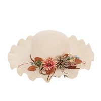 Chapeau de paille d'été pour femme avec nœud floral, style décontracté, vente en gros, pour la pêche, bord ondulé, protection solaire pour la plage