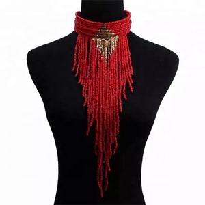 Graine de couleur rouge et perles de verre de haute qualité fait à la main élégant collier bijoux or 2024 haute qualité Hip Hop argent femmes - Product Image 1