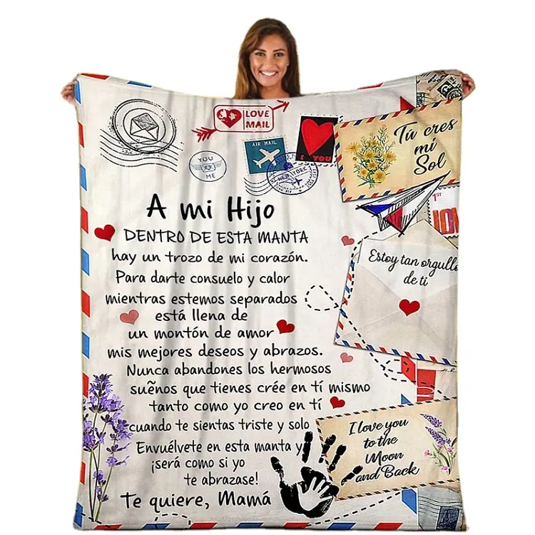 Best gift blanket to my daughter son father mother custom digital print blanket sweet love letter envelope flannel blanket