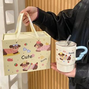 Nouvelle tasse en céramique grande capacité pour l'été avec couvercle et paille - Coffret cadeau avec boîte et paille - Product Image 1