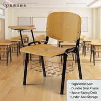 Chaise d'école pliable en contreplaqué écologique de style moderne avec tablette d'écriture durable pour la formation en classe des élèves