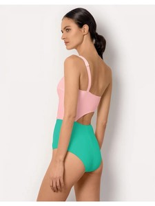 Maillots <span class=keywords><strong>de</strong></span> <span class=keywords><strong>bain</strong></span> une pièce asymétriques color block avec logo personnalisé et bretelles réglables, motif palmier, vente en gros - Product Image 2