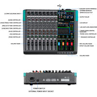 Mezclador de Audio Profesional PA8 de 8 Canales, Consola con 256 Efectos Integrados, USB para DJ, Karaoke, Escenario, Sonido en Vivo, Sistema de PA, Grabación
