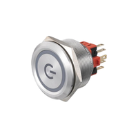Bouton en acier inoxydable de 30 mm à tête plate, anneau lumineux LED, indice de protection IP65, 1NO, utilisation automobile et industrielle