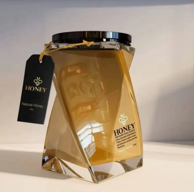 360 ml 500 g pote de mel recipiente de vidro, forma de torção, armazenamento de alimentos, garrafa de mel premium, 500 g
