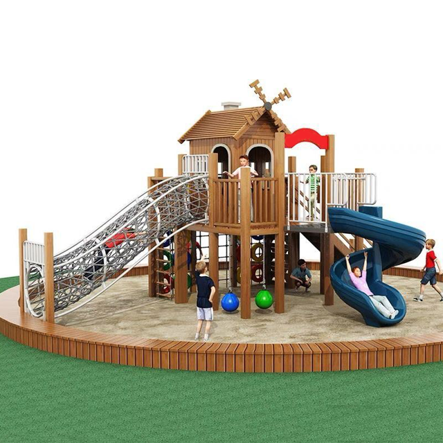 Big Outdoor Holz rutsche Spielplatz Set Kinderspiel haus mit Klettergerüsten Holzdach Kletter leiter Wand Hausgarten Park