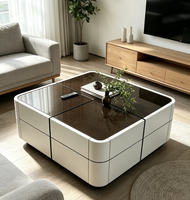 Table basse carrée moderne avec plateau en verre microcristallin de qualité E1 pour salon, hôtel, appartement, vente en gros, sur mesure