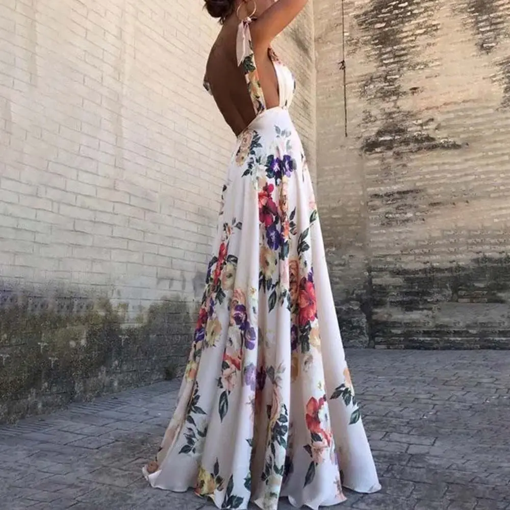 Custom party sexy boho women's dress for lady clothes manufacturer casual summer women maxi strap Flower print dresses