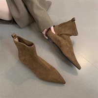 Bottines courtes à bout pointu en daim extensible pour femme, à enfiler, talon bas, coupe ajustée, pour l'automne, l'hiver, le quotidien et les soirées