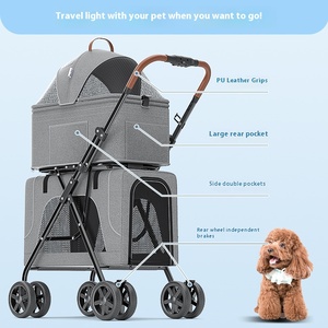<span class=keywords><strong>Poussette</strong></span> Portable à <span class=keywords><strong>Double</strong></span> Pont pour Animaux de Compagnie Conception Pliante Amovible pour Petits Animaux pour Voyage en Plein Air avec Caractéristique de Séparation de Chien Chat - Product Image 4