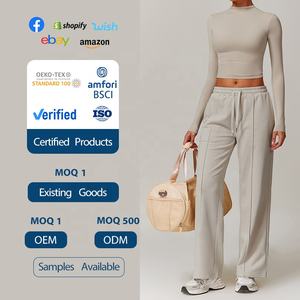 XIANDA Setelan Olahraga Wanita Kasual Atletik Yoga Fitness Kompresi Lengan Panjang Crop Celana Panjang Longgar Gym Sport 2 Potong Pakaian Olahraga - Product Image 6