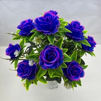Têtes de bouquet de roses artificielles en soie avec bordure décorative, feuilles vertes, fleurs d'appoint pour mariage et décoration intérieure