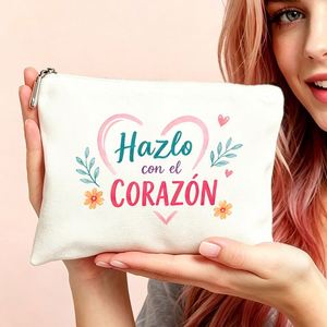 Bolsa de cosméticos con estampado de corazones y eslogan positivo, bolsa de cosméticos para mamá, hijas, amigas, regalos ideales para viajes, cumpleaños - Product Image 4