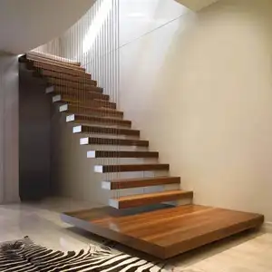 Escalier flottant ACE pour l'intérieur, marche en verre moderne, escalier flottant Led en bois