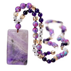 Kalung Liontin <span class=keywords><strong>Amethyst</strong></span> Persegi Model Baru Laris Manis untuk Wanita, Dilengkapi Manik-manik Berbentuk Bunga Ungu, Desain Ikat Tangan, Model Panjang - Product Image 5
