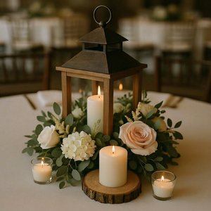 Customized Handmade Wooden Candle <b>Lantern</b> with <b>Black</b> Top Empty Candle Holder For Event & Home Decor - Product Image 1