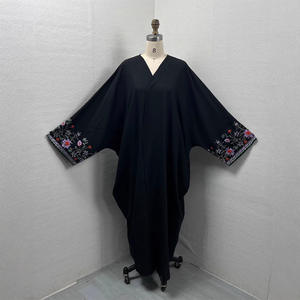 Dubai New Design Black Opne Abaya Wholesale Multicolor Floral Embroidery Sleeve <strong>Hooded</strong> Kimono Abaya Muslim <strong>Cardigan</strong> - Product Image 6