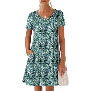 Vestido Mini de Verano para Mujer FOXA, Estampado Floral, Cuello en V, Manga Corta, Línea A, Transpirable, de Chifón, para Playa, Vacaciones, Uso Casual - Product Image 1