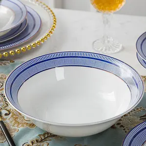 28 штук домашняя керамическая посуда в европейском стиле с голубыми краями из костяного фарфора столовая посуда sse фарфоровый ужин
