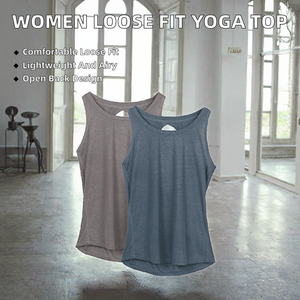 Débardeur sans manches pour femme, couleur unie, col rond, dos évidé, coupe ample, respirant, pour le yoga et l'entraînement, haut décontracté - Product Image 2