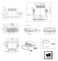 Montage moyen 1.2MM L = 6.70MM IP67 Connecteur USB étanche C Connecteur USB femelle