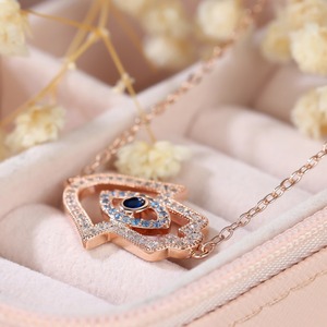 Collier ras de cou pour femme en argent sterling fin plaqué or rose avec pendentif en zircon, design de charme européen - Cadeau - Product Image 2
