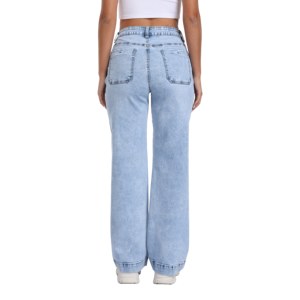 Jeans droits en denim délavé pour femmes 2026, avec des moustaches, pantalon tendance pour femmes - Product Image 2