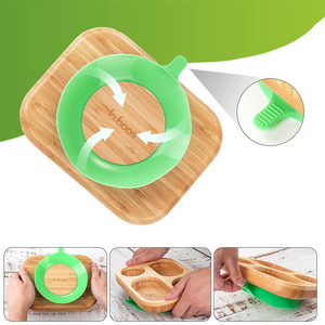 Wahou! Assiette de tri des aliments pour enfants en bois sur mesure, assiette pour enfants en bois de hêtre, base en silicone, plateau en bois. - Product Image 4