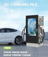 Écran publicitaire CCS2/GBT 55 pouces, station de recharge rapide DC 60 kW, chargeur DC commercial pour véhicules électriques avec double port, paiement en ligne