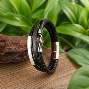 Bracelet en cuir tressé rétro multi-couches pour homme avec fermoir magnétique en métal, bijoux en acier inoxydable, cadeau, 19 cm, 21 cm, 23 cm - Product Image 2