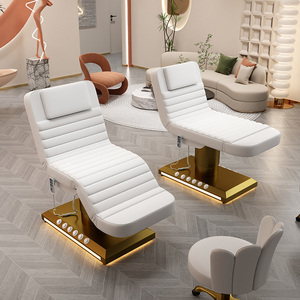 Table de massage électrique moderne de luxe en cuir blanc pour salon de beauté, lit de soin incurvé pour le visage et les cils - Product Image 2