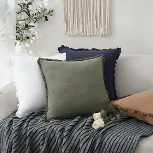 New Linen Pillow Cover Linen Fringe Throw Pillow Covers Throw Cushion Cover With Tassel