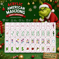 Set Mahjong Modern Amerika 4-Lapisan Akrilik Hijau 1,42 Inci 160 PCS Desain Natal Merry Grinchmas Ukiran Laser Dua Sisi
