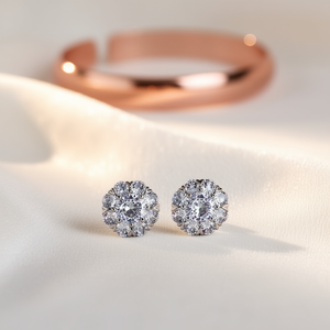 Orecchini da Sposa per Donna in Oro Bianco con Diamante Naturale Taglio Brillante Rotondo Colore G Stile Classico Montatura in Argento Certificata - Product Image 2