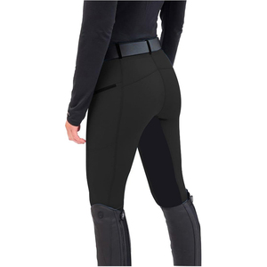 Wholesale Women Mid Waisted Stretch Grip Soft Knee Patch Horse Riding Breeches Horseback Patchwork <strong>Trouser</strong> with Zipper Pocket - Product Image 5