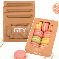 Boîtes à macarons en carton kraft biodégradable marron avec fenêtre transparente, emballage de boulangerie pour truffes et desserts