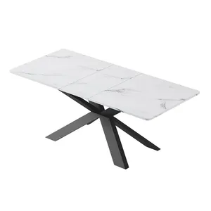 Lüks İskandinav Modern tasarım kare genişletilebilir uzatılabilir beyaz mermer yemek masası ve sandalye yemek masası seti 4 kişilik 6 sandalyeler