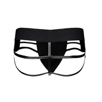 Culottes string pour hommes en cuir PU noir sexy, ajourées, lingerie gay, sous-vêtements sexy à dos en T pour hommes, vente en gros OEM