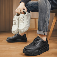 Baskets décontractées à plateforme pour hommes, tailles 38-46, blanches et noires, à lacets, semelle épaisse, respirantes, perforées, pour la marche quotidienne