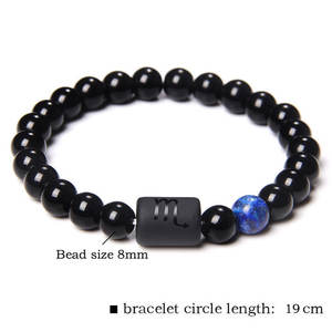 Bracelet zodiaque pour hommes femmes 8mm naturel noir Onyx pierre étoile signe <span class=keywords><strong>Horoscope</strong></span> Bracelet cadeaux - Product Image 5