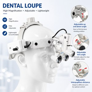 Lampe Frontale Dentaire Réglable 2.5/3.5X 5W Distance de Travail 320mm-420mm Loupes Binoculaires à LED - Product Image 6