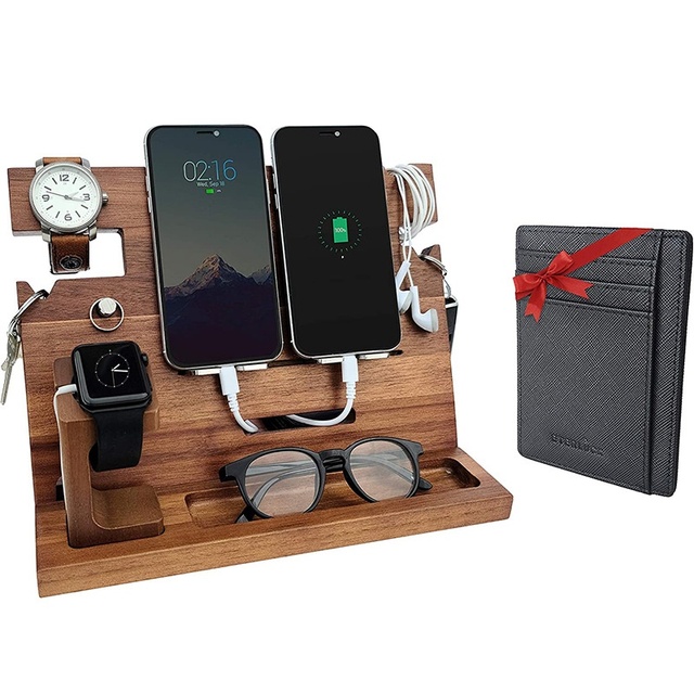 Modern Multi-Layer Wooden Stand for Phone Charging & Storage Desktop Rack for Glasses & Watches Debris