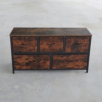 Commode moderne écologique en tissu non tissé avec cadre métallique et plateau en bois pour chambre, chambre d'enfant, salon, entrée et rangement